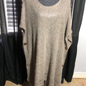 Code Free Size Taupe Button Sides Fringed Shaw